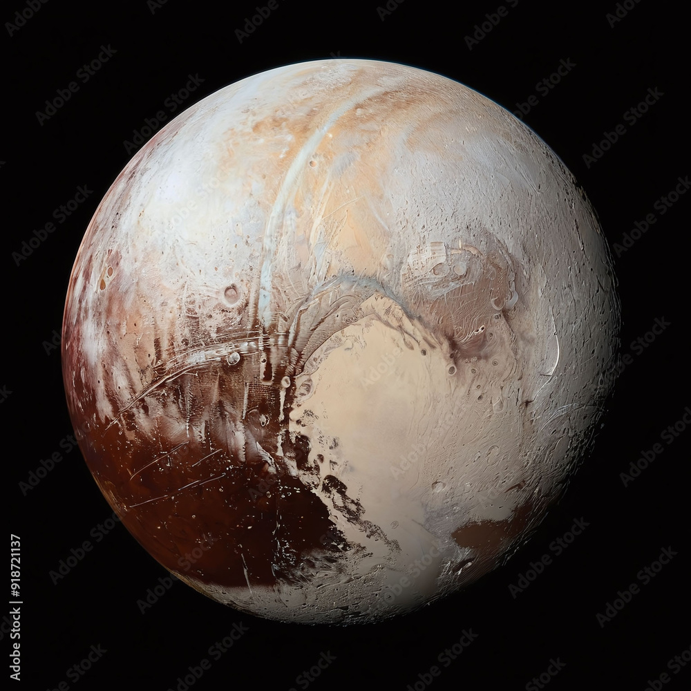 Wall mural planet pluto in the dark starry sky of solar system in space. 3d render of pluto planet