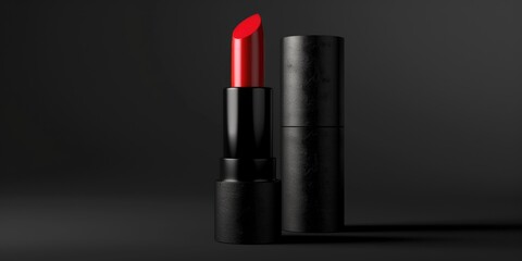 Obraz premium A red lipstick sits alone on a dark background, waiting for its next use