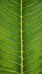 Close up texture of green leaf veins, top zoom view leaf.