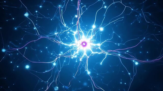A visual representation of neuron activation, showcasing bright connections and signaling patterns in a blue environment.