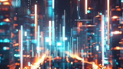 Fototapeta premium Abstract Digital Cityscape with Glowing Lines