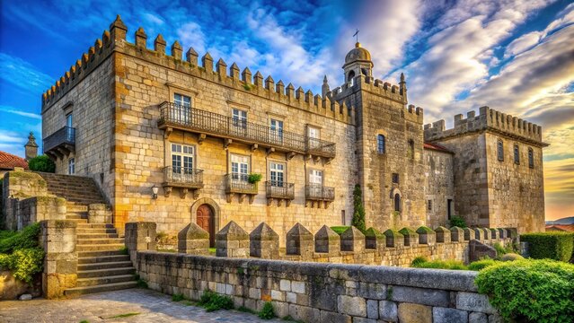 Ancient stone walls of Baiona Parador exude timeless elegance, harmoniously blending history and architecture in a majestic structure that whispers stories of the past.