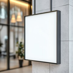 A blank square light box mounted on a modern wall, perfect for signage in commercial or residential spaces.
