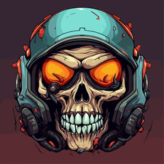 halloween skull in the night with helmet graphic design vector illustration badge emblem