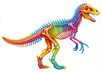 Fototapeta premium Vibrant illustration of an Allosaurus skeleton flashcard in a side view, bringing prehistoric wonders to life for kids, sparking curiosity and dino-mite learning experiences.