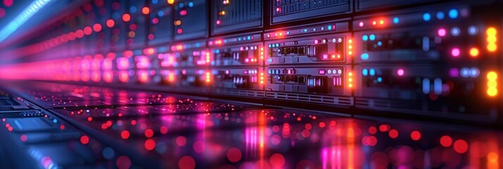 Server Room with Red and Blue Lights