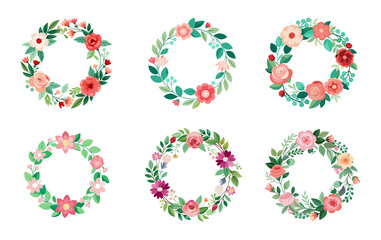 Elegant Wreath with Floral Watercolor Design and Clipping Path on Transparent Background