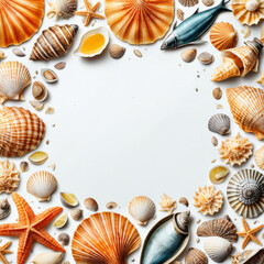 frame of seashells generative IA	