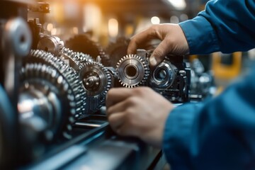 Close-Up of a Mechanic's Hand Adjusting Gears