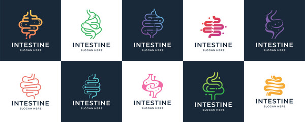 set of abstract digestive logo, intestine organ design with minimalist style concept.