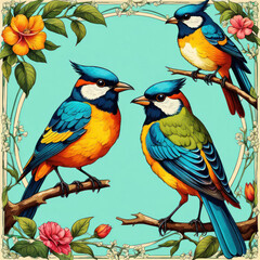 birds on a branch generative IA	