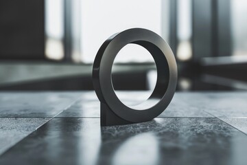 A black object sits on top of a tiled floor, ideal for use in interior design or minimalist product photography