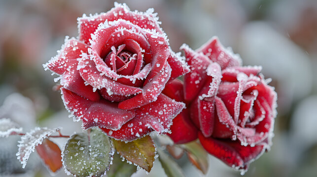 a beautiful garden full of erd roses winter season