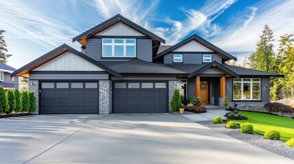 Modern Two-Story House with Garage and Landscaping