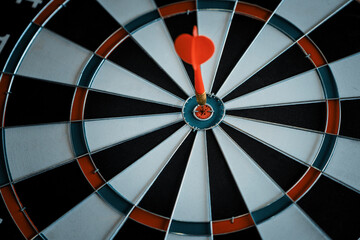 Concept of challenge in business marketing bullseye and intelligent customer reaching. The dart is...