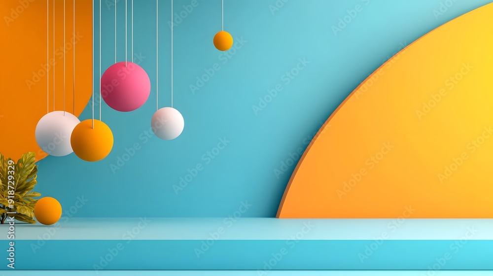 Wall mural Fluidity in Suspension - Abstract Installation with Dynamic Composition and Copy Space, Flat Design Illustration