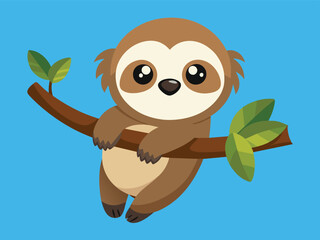 a cute baby sloth hanging on a tree