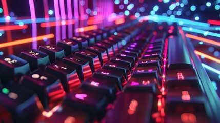Obraz premium Neon-Lit Keyboard in a Digital World