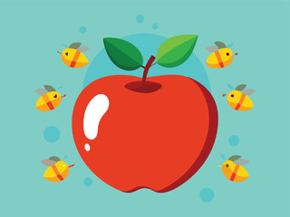 apple with bees silhouette color