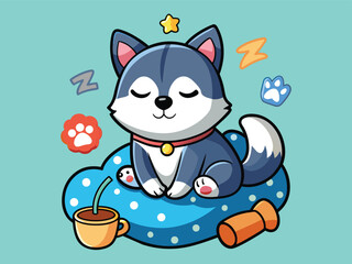 cute husky dog sleep stickers