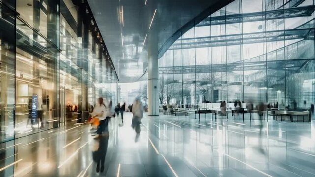People walking building lobby timelapse