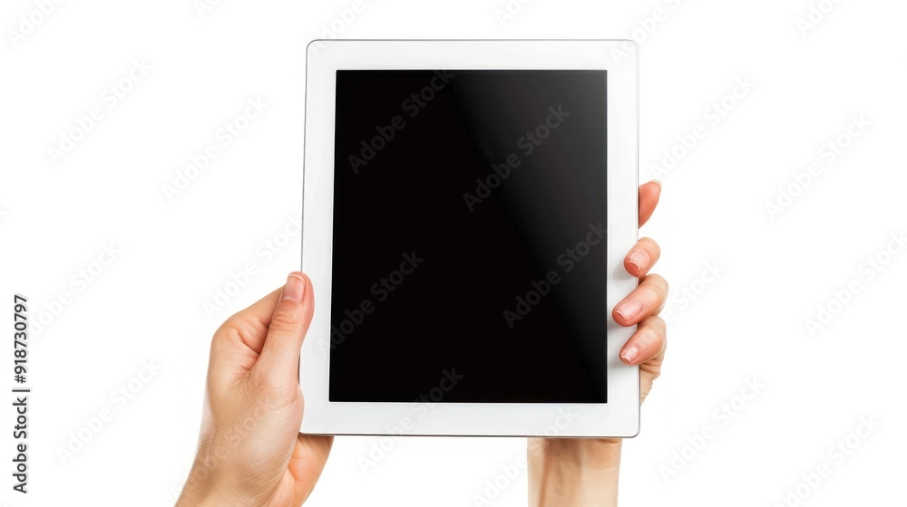 Wall mural white tablet computer in hand with blank screen