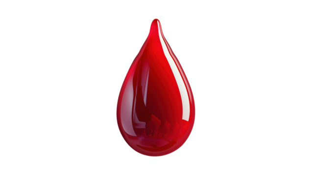 Single Red Blood Drop isolated on transparent background 
