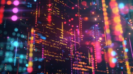 Abstract Digital Landscape with Neon Lights