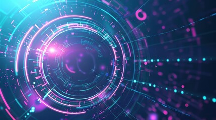 Abstract Neon Circles in a Digital Space