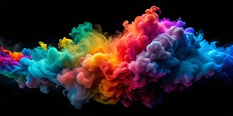 Obraz premium Vibrant, swirling clouds of colored smoke erupt against a sleek black background, creating a mesmerizing 3D illustration that pops with dynamic,Gradient-style hues.