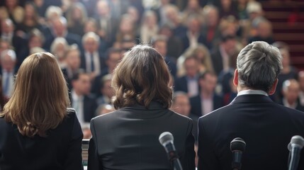 Fototapeta premium A group of people sit side by side, possibly in a meeting or gathering