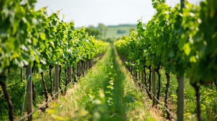 Naklejka premium Vineyard Rows in Summer Sunlight
