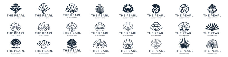 best collection of pearl logos. Sea shell icon, Set pearl shell symbol. Vector illustration