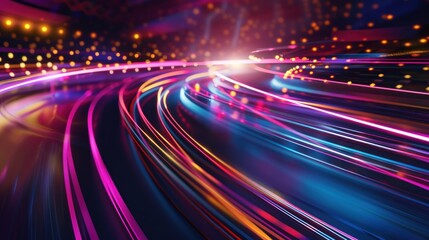 Abstract Neon Light Trails on a Dark Background