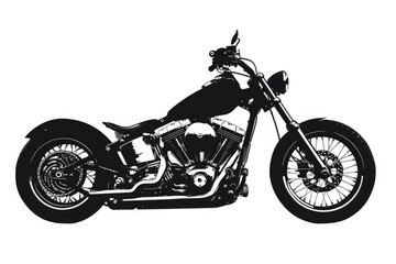 A black and white illustration of a motorcycle