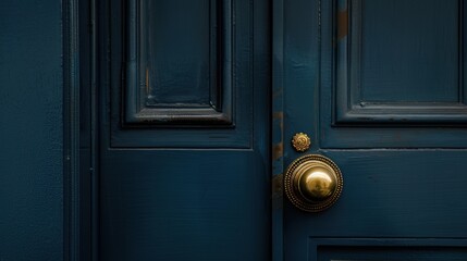 Close-up of a Blue Door with Brass Hardware