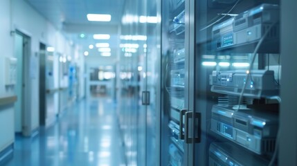 Fototapeta premium Server Rack in a Modern Hospital Corridor