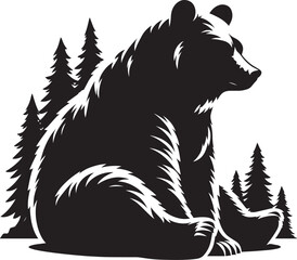 Bear sitting Silhouette vector illustration isolated on white background
