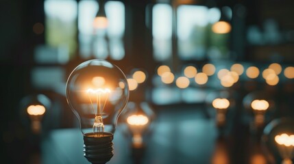 Fototapeta premium Illuminating Ideas: A Row of Glowing Lightbulbs