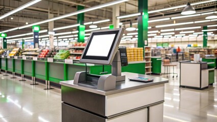POS machine at Woolworths Supermarket's self-serve checkout area, technology, retail, supermarket, self-serve, checkout