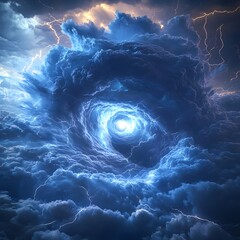 Captivating Supercell Thunderstorm with Swirling Tornado and Streaking Lightning Bolts