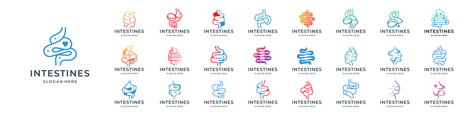 set of intestine logos vector for health and doctor logo collection. Intestine human digestion Organ design vector illustration.