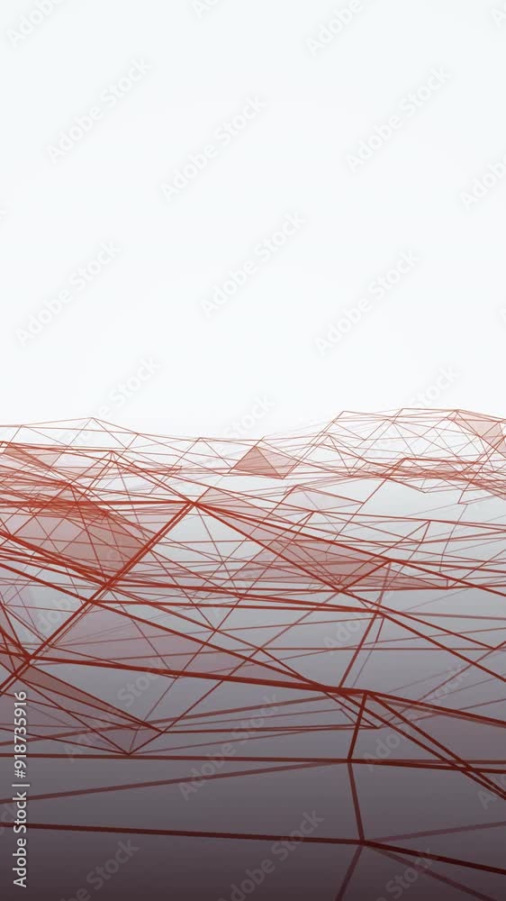 Poster futuristic cyberspace grid net polygonal wireframe hilly landscape seamless loop drawing motion grap
