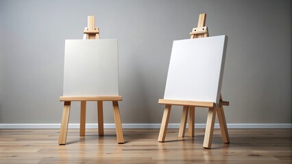 Pair of wooden easels with blank canvases ready for painting, art supplies, painting, creativity, studio