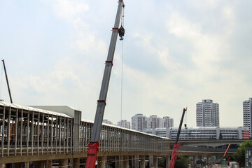 High Canes In Bridge Construction Site