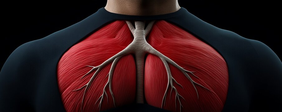 Detailed view of the thymus gland in the upper chest