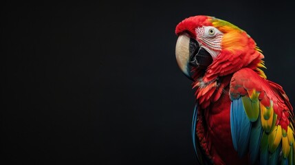Scarlet Macaw Portrait Against Black Background