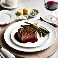 highly realistic illustration of a luxurious steak dining experience