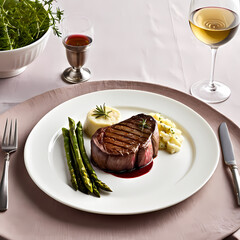 highly realistic illustration of a luxurious steak dining experience