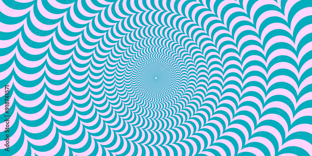Aufkleber blue and pink abstract wavy line surface. radial distorted waves poster design. optical illusion bac
